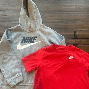 Nike red T shirt (L boy), gray hoodie M